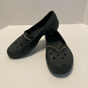 Crocs Juneau Flats Loafers Black Sz 7 Slip On Shoes Elastic Band Rubber Casual